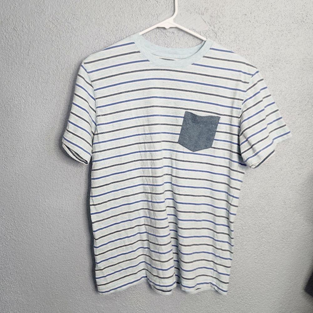Men's Light Blue Striped Pocket T-Shirt
